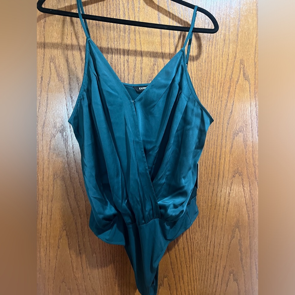 Express Deep Teal Satin Bodysuit (thong) NWT!